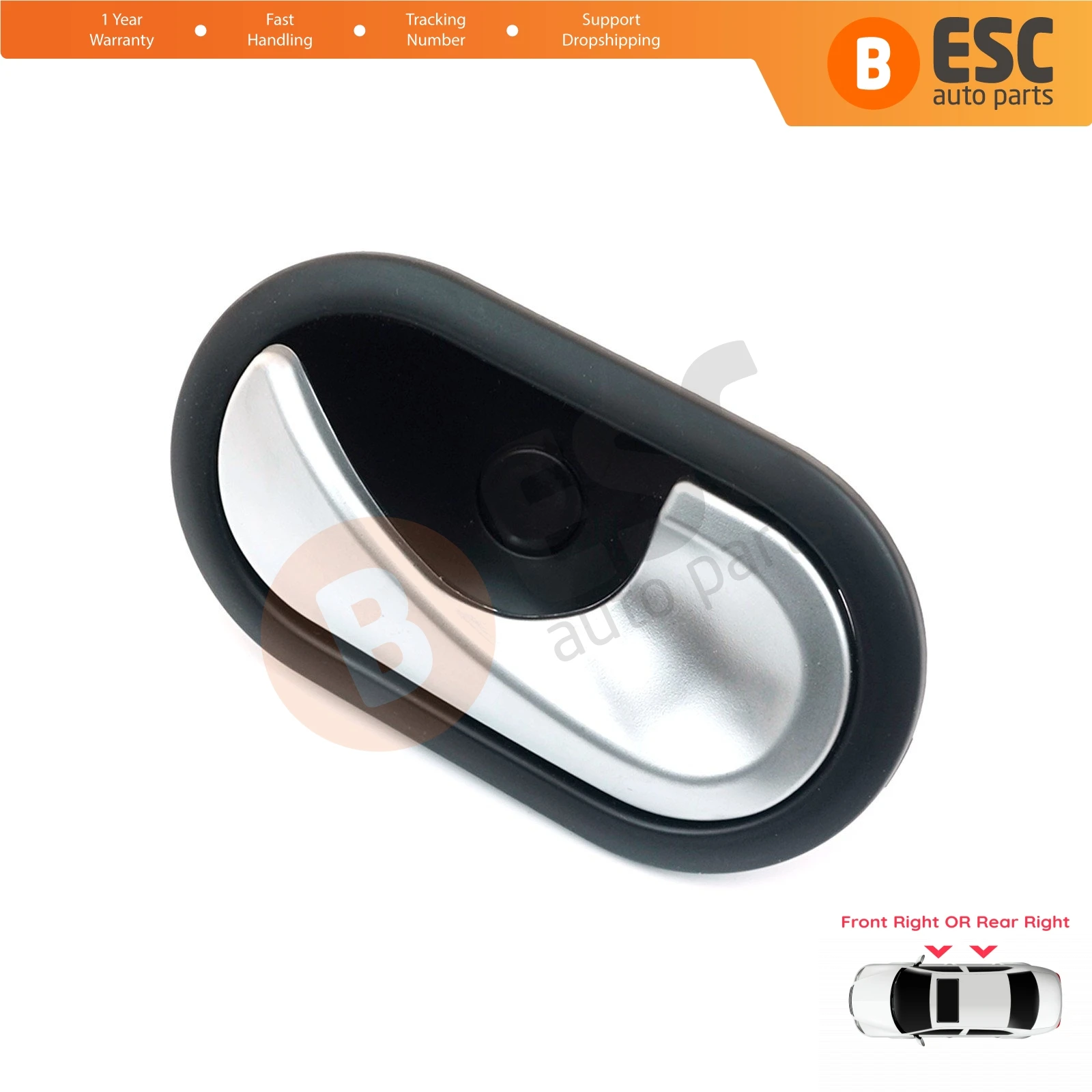 ESC Auto Parts EDP106 interior Door Handle Chrome Plated Front OR Rear Right DoorsFor Renault Megan 2 2002-2009, Dacia Sandero