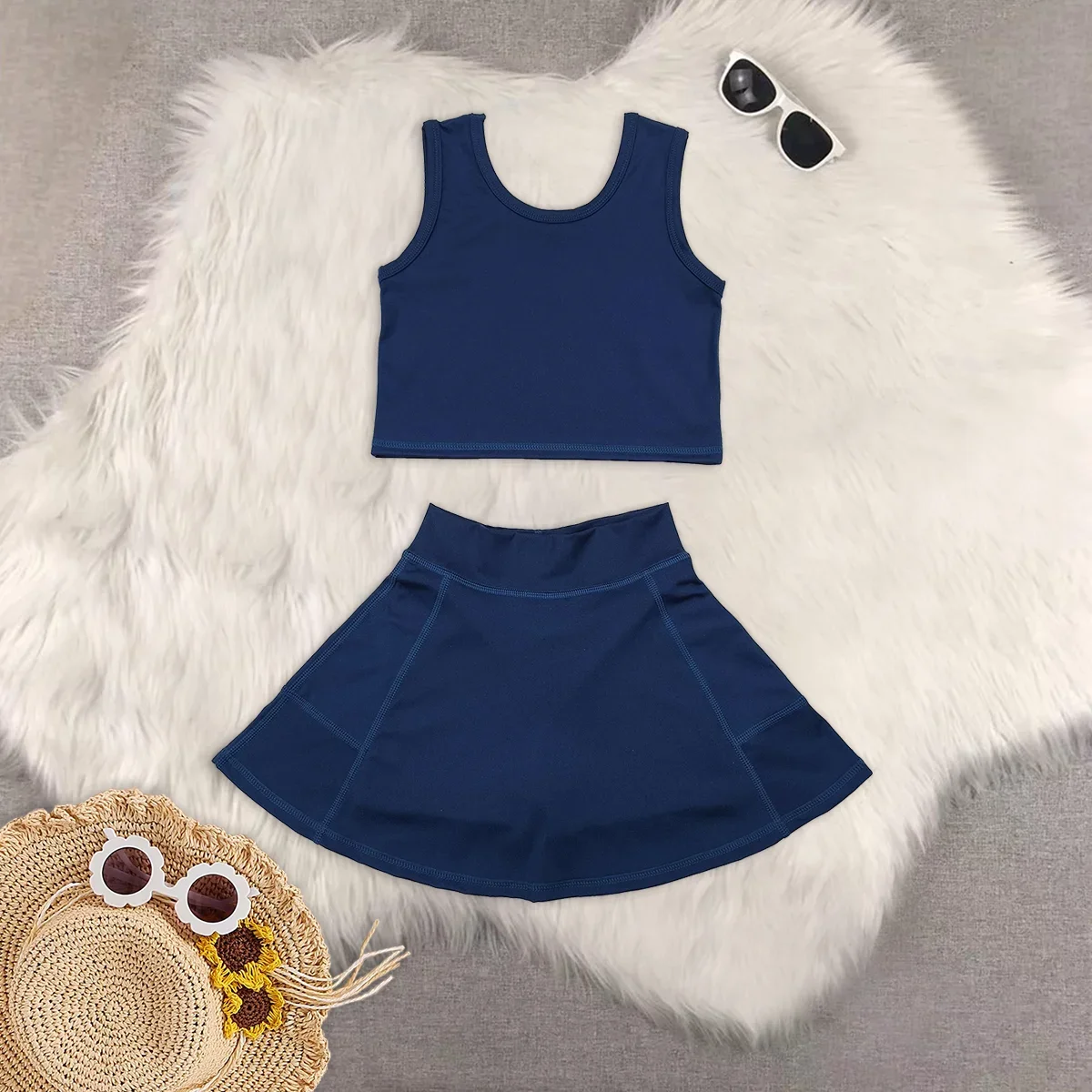 

Baby Girls Navy Vest Top Yoga Active Sports Skorts Clothes Sets