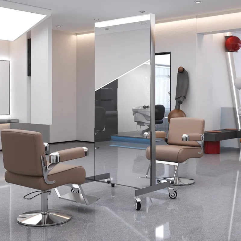 New Hair Mirror for Perm and Dyeing Area with Wheels Light Luxury Double Sided Mirror for Barber Shop Hair Cutting