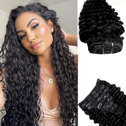 Deep Wave Clip Ins Extensões de Cabelo Humano para Mulheres, Cabelo Real Encaracolado, Grosso até as Pontas com 18 Clipes, Cutícula Remy Hair, 8 unid, 120g por Conjunto