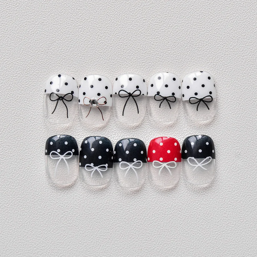 1pc 3D thin Black White Small Bow Ribbon Bowknot Nail Stickers High Quality Adhesive Stickers Nail Art Decoration T-3604