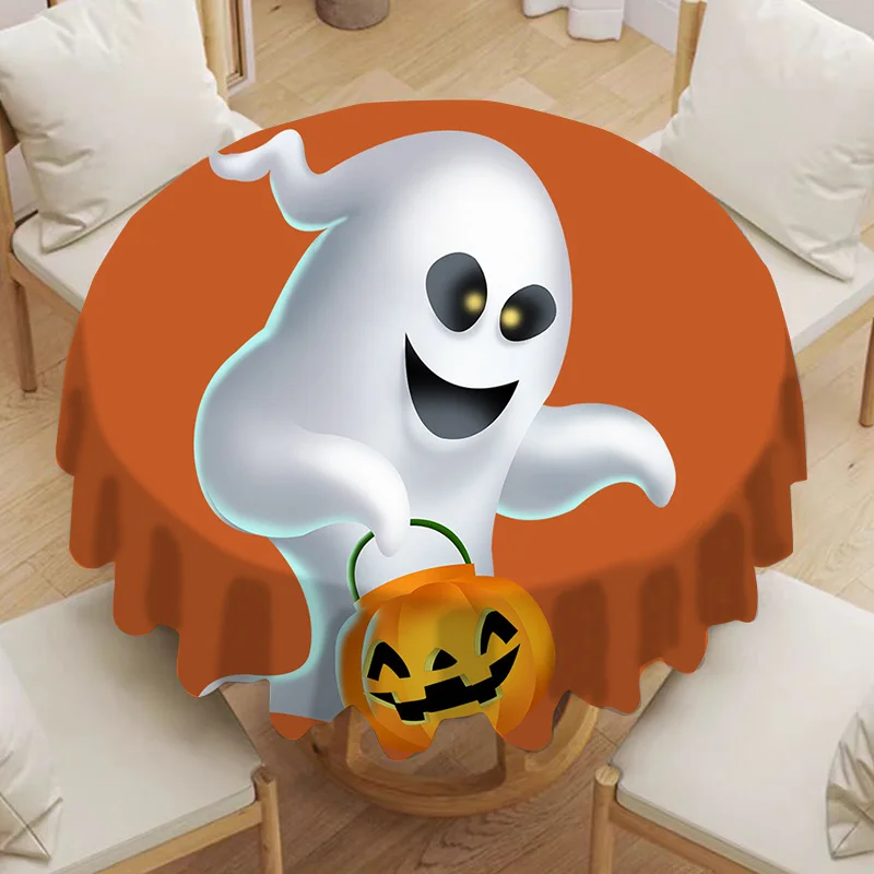 

1pcs Halloween Love Ghost Pumpkin Pattern Home Bedroom Living Room Dustproof Round Tablecloth Holiday Party Decoration Cloth