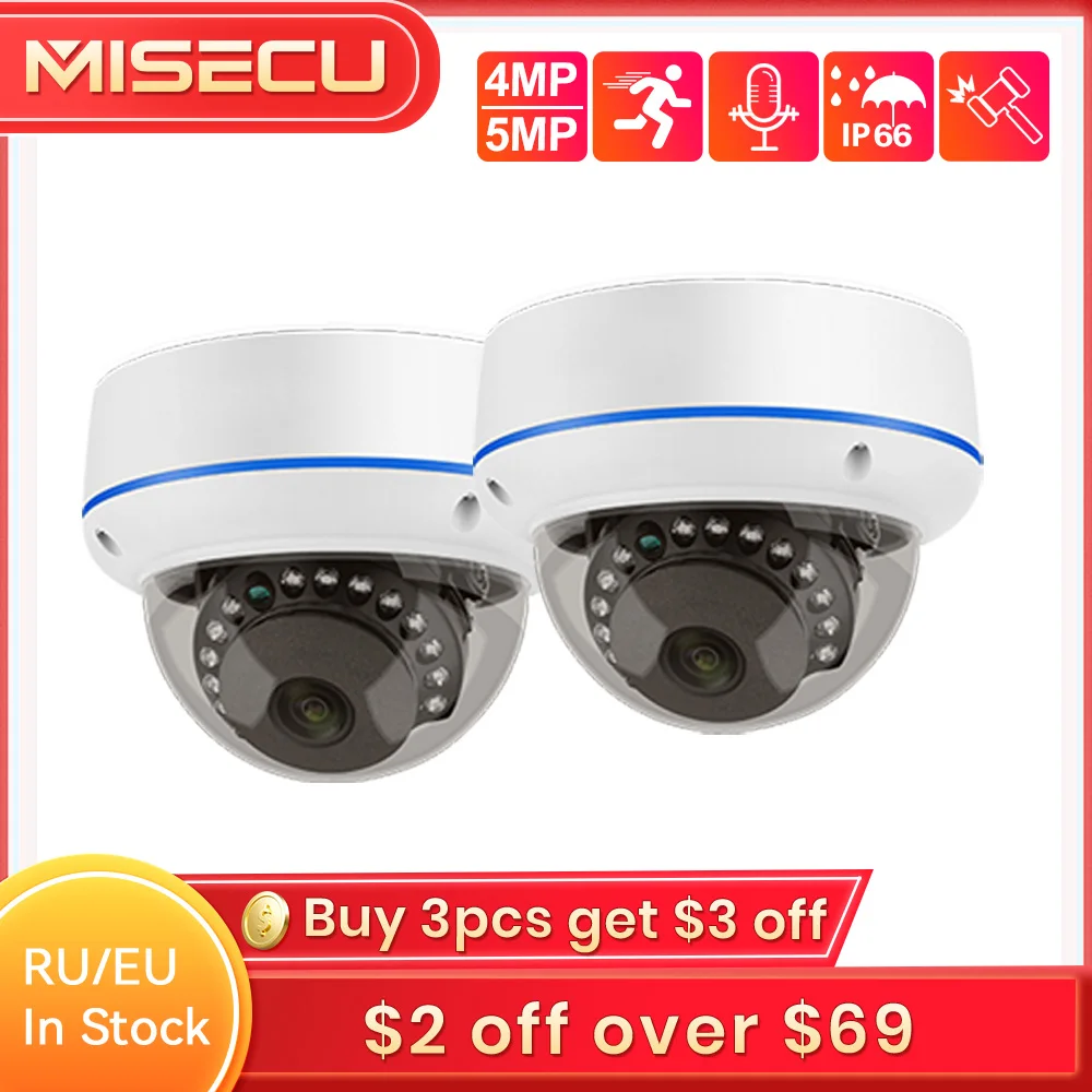 

MISECU HD 5MP 4MP 1PCS H.265 Surveillance IP POE Camera Microphone Dome Indoor Motion Detect Security Home Camera Email Push