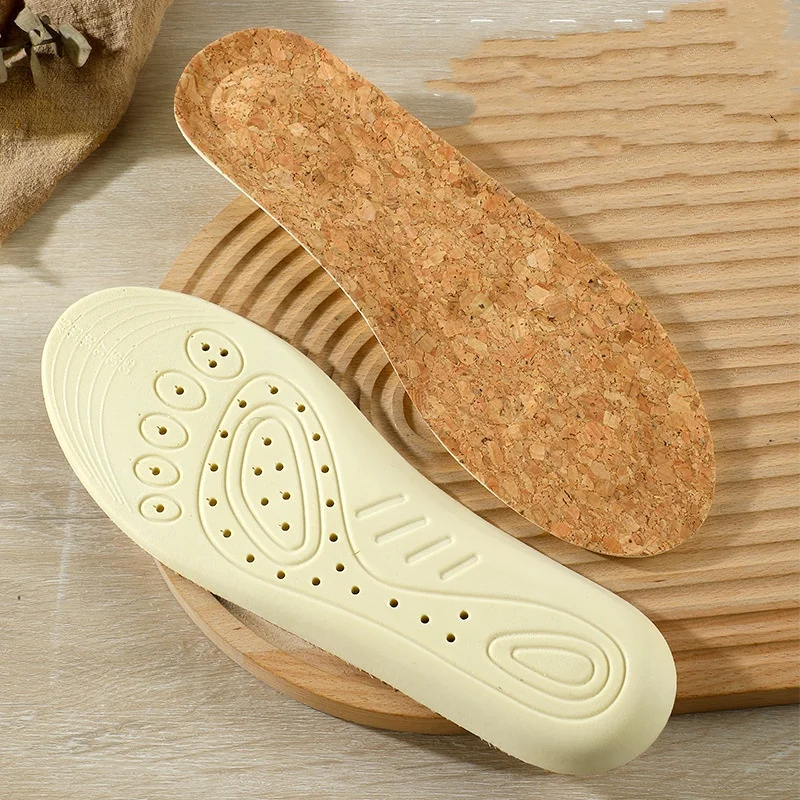 Cork Sports Insoles Breathable Deodorant Absorbent Flat Foot Arch Support Shock Absorbing Insoles Men Women Massage Shoes Pad