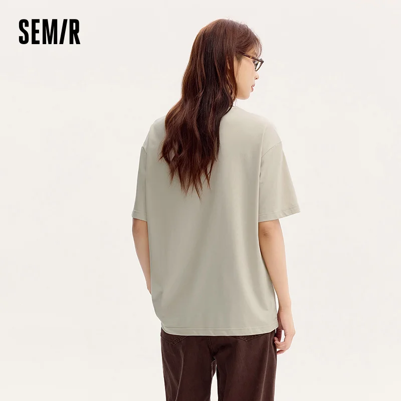 Semir Short-Sleeved T-Shirt Women Mid-Length Vintage Print 2024 Summer New Moisture-Wicking And Sweat-Absorbing Loose Fit Top