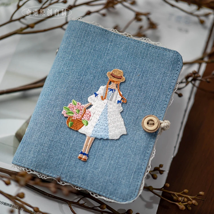 A7 Denim Embroidered Patch Girls' Cute Mini Notebook Craft Fabric Cover