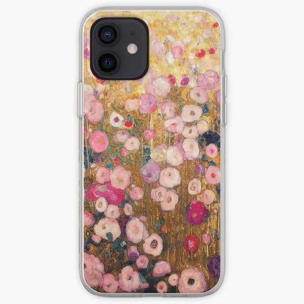 Gustav Klimt Pink Flower Garden Iphone T  Phone Case Customizable for iPhone X XS XR Max 6 6S 7 8 Plus 11 12 13 14 Pro Max Mini