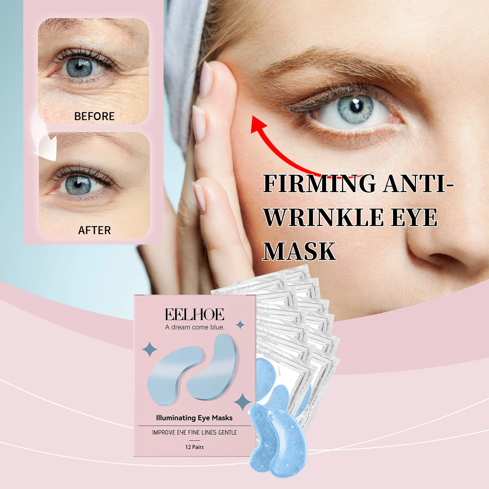 

12 Pairs Firming Anti-Wrinkle Eye Mask Anti Dark Circles Removal Eyes Bags Moisturizing Firming Patches Eyes Skin Care Products