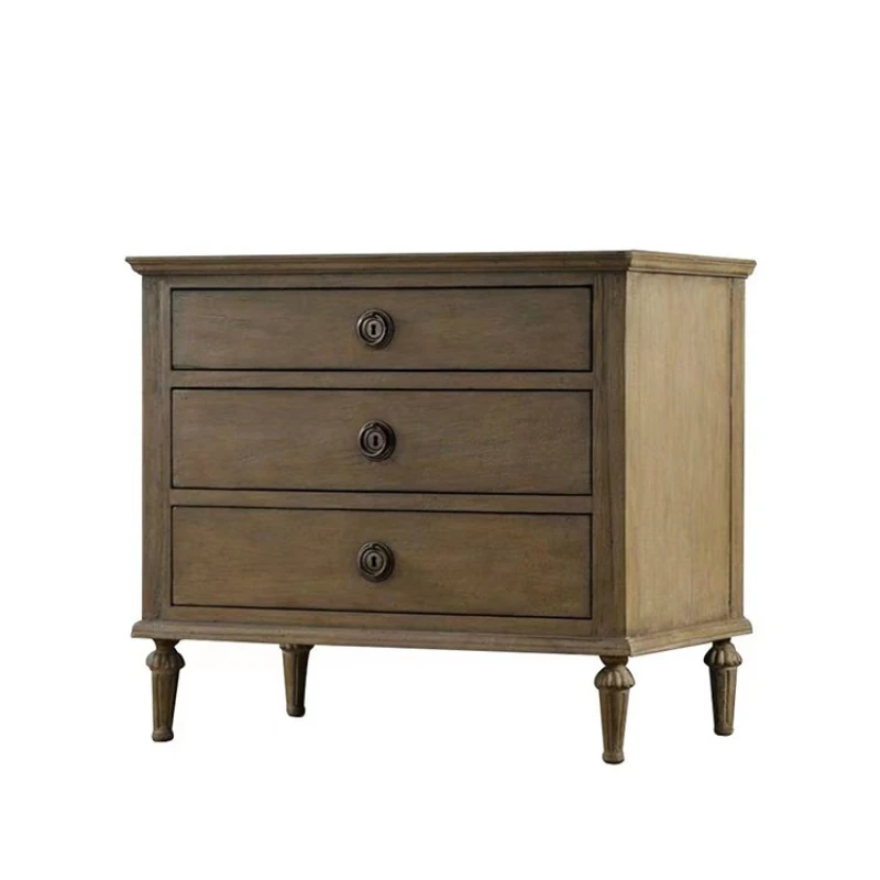 

French country retro solid wood bedroom home bedside table, American simple oak bedside table