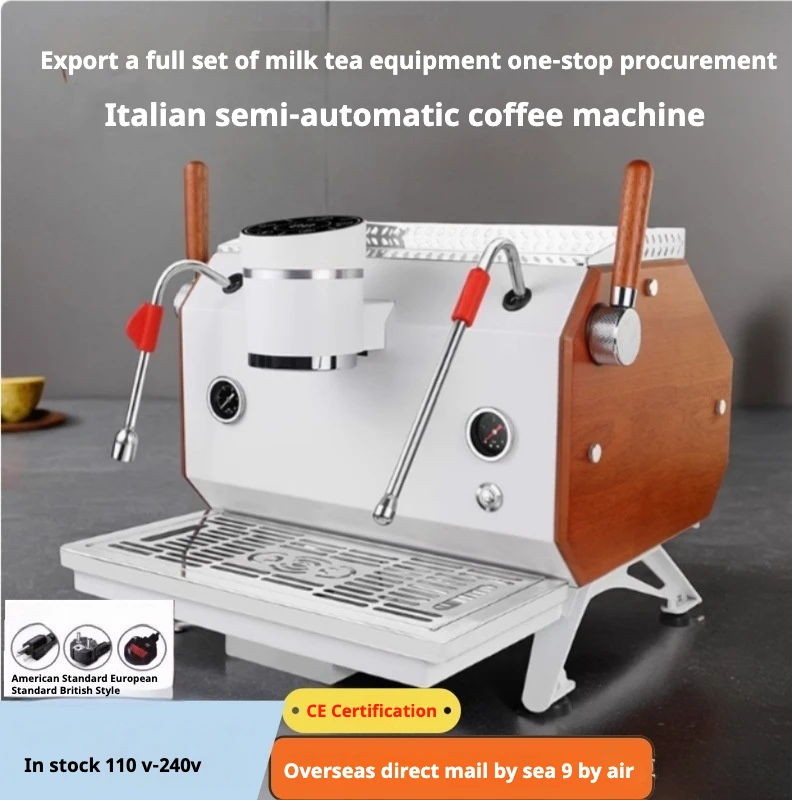 Máquina de café expreso comercial semiautomática integrada de madera maciza de 110V, caldera doble, Control de temperatura PID, Espumador de vapor inteligente T3