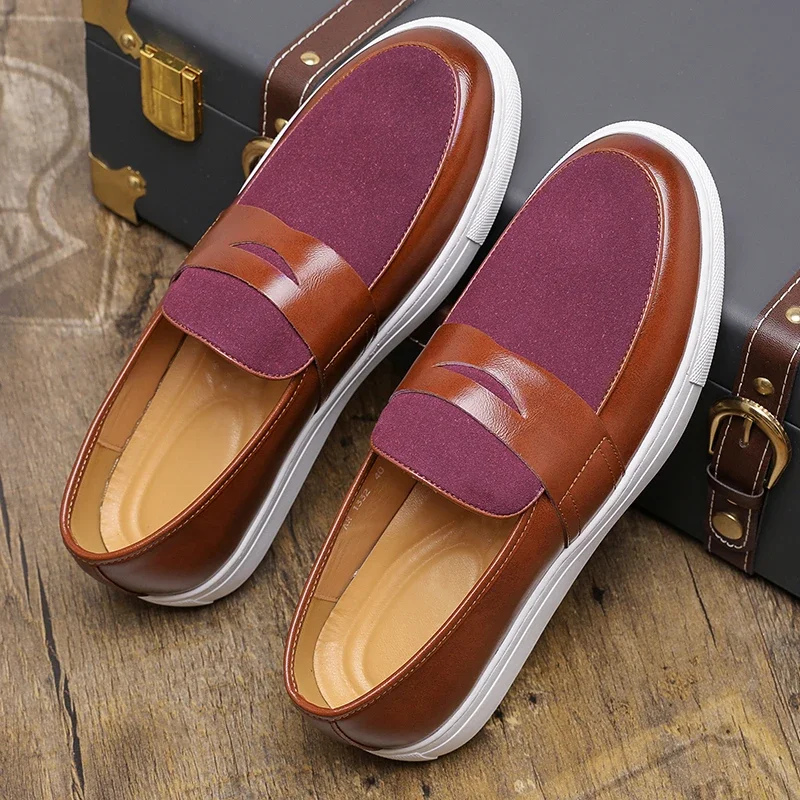 Loafers Shoes Men PU Splicing Flat Bottom Comfortable Non Slip Breathable Business Casual Men Shoes Large Size 38-48