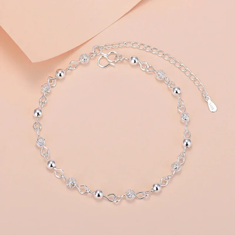 Vintage 925 sterling silver bracelets for women luxury Korean hollow texture round bead bracelet party wedding beautiful jewelry