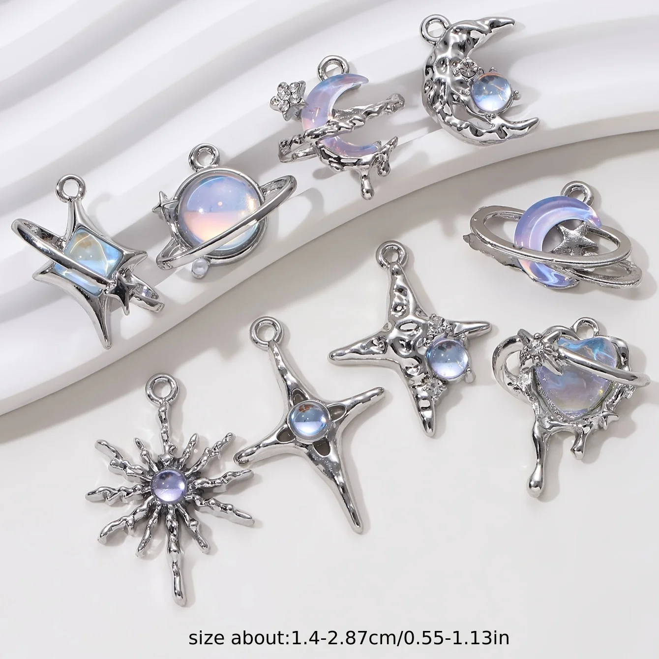 5pcs New Star Moon Charms สีฟ้าแฟชั่น Y2K สไตล์จี้สําหรับทํา DIY Handmade ผลการค้นหาอุปกรณ์เสริมสร้อยคอเครื่องประดับ