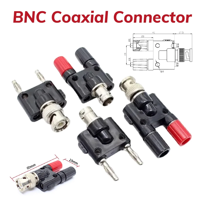 

Binding Post RF Coax Coaxial Splitter Connector BNC Adapter Male Plug To Two Dual Banana Jack Socket