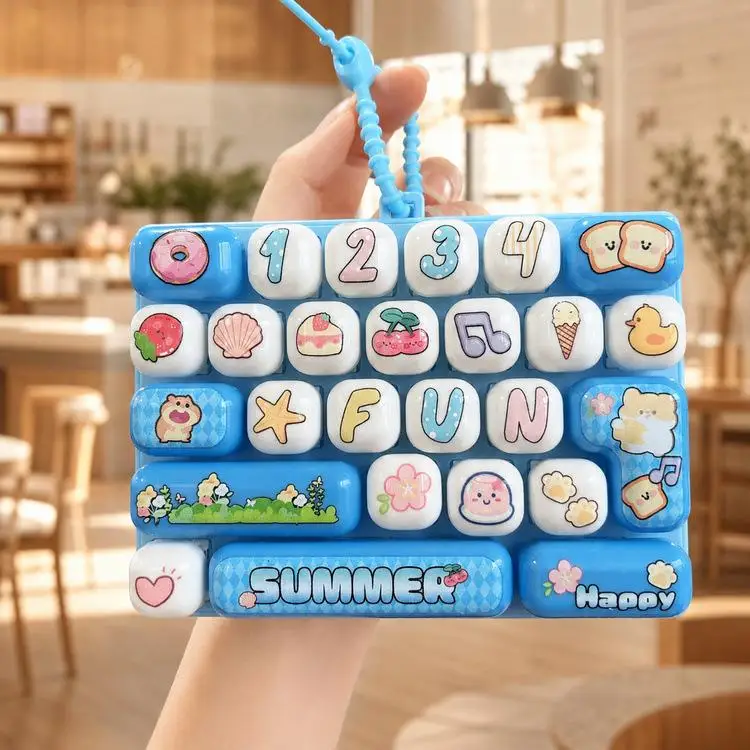 Portable Mini Keyboard Pop Bubble Fidget Key Ring Cute Animal Print Sensory Toy Stress Reliever Backpack Decor Charm Брелок