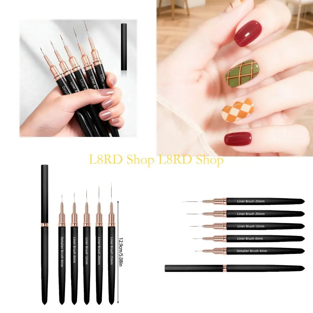 

L8RD 5 шт. профессиональные ручки для дизайна ногтей с гибкими наконечниками для точного рисования, эргономичная ручка, удобная