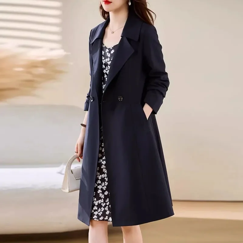 Women's Medium-Length Spring Autumn 2025 New Style Korean Version Petite Fashion British Style Overcoat Knee-Length Jacket