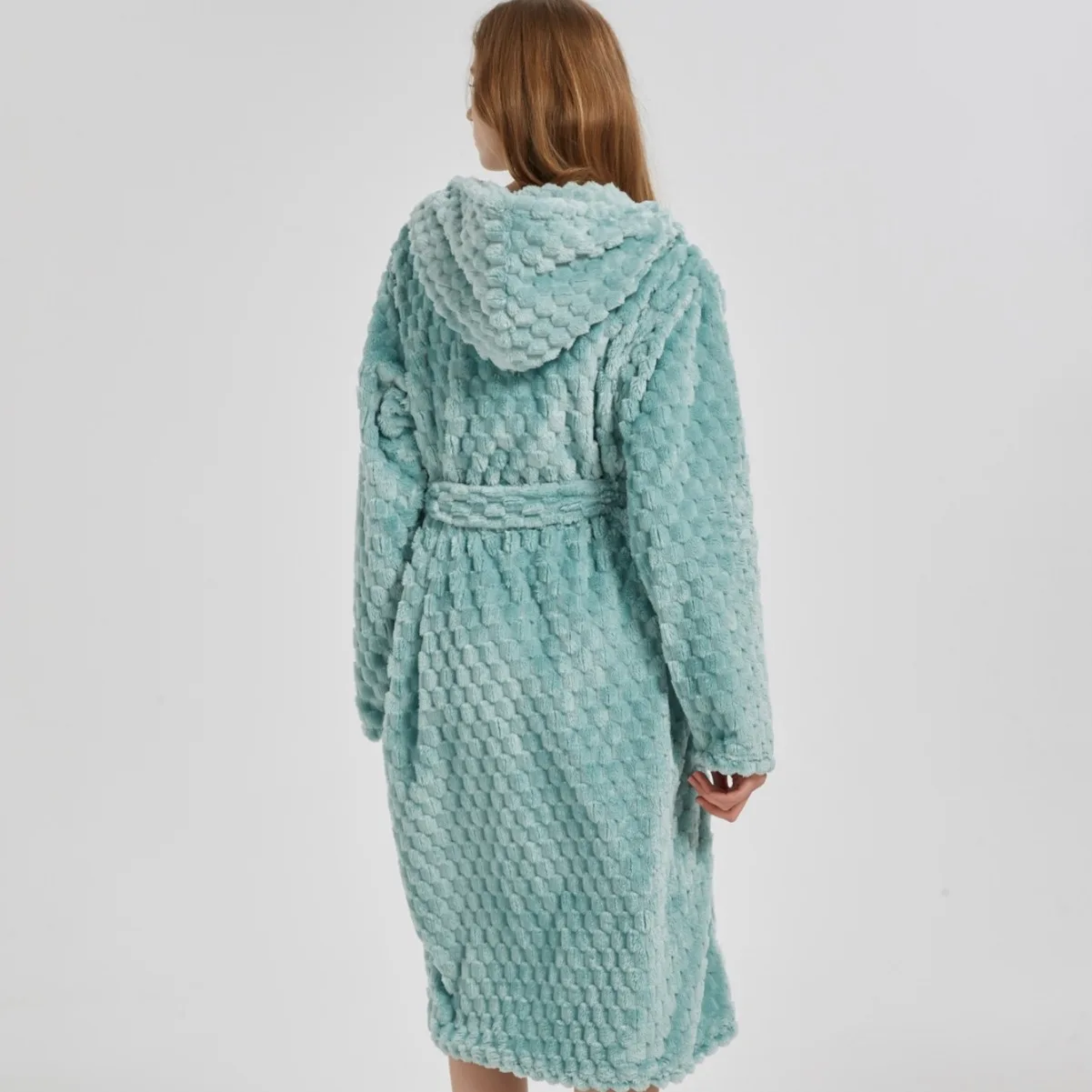 Autumn Winter New Plaid Flannel Robe Hooded Bathrobe Gown Sleepwear Thicken Coral Fleece Nightgown Lounge Wear Loose Home Dress