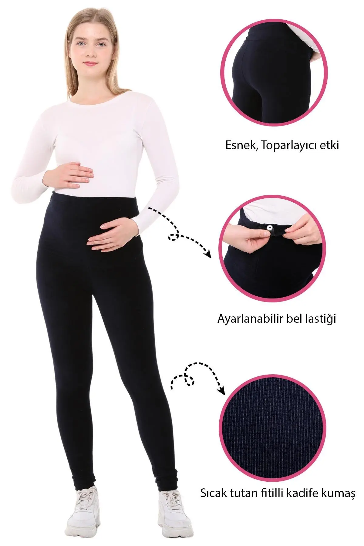 Luvmabelly MYRA8051 Waist Adjustable Winter Velvet Pregnant Leggings-Navy Blue