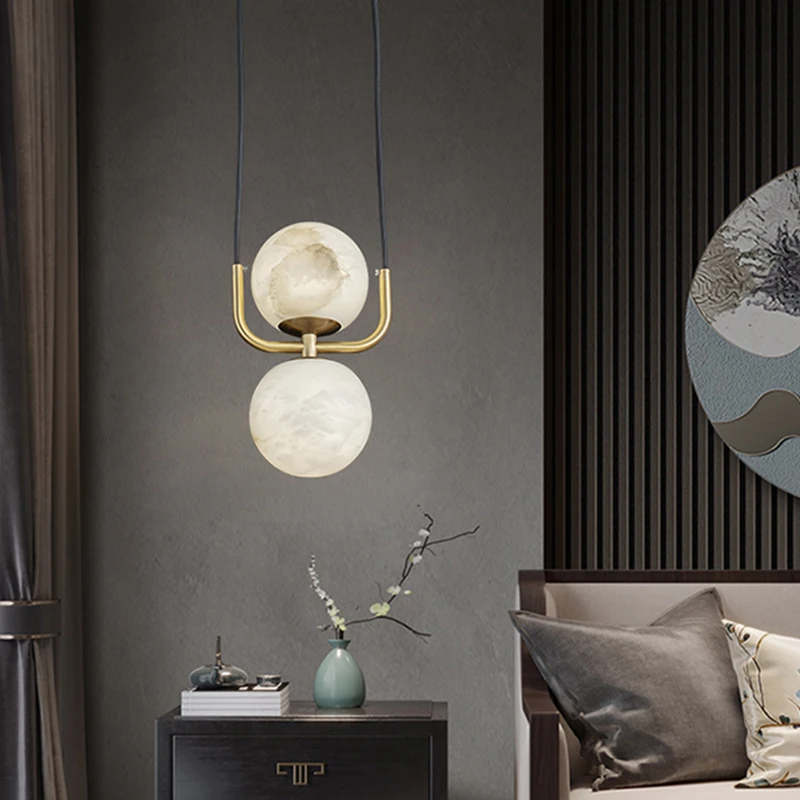 Nordic Postmodern Cafe Bar Art Brass Small Pendant Light Minimalist Creative Bedroom Study Ball Spanish Marble Chandelier