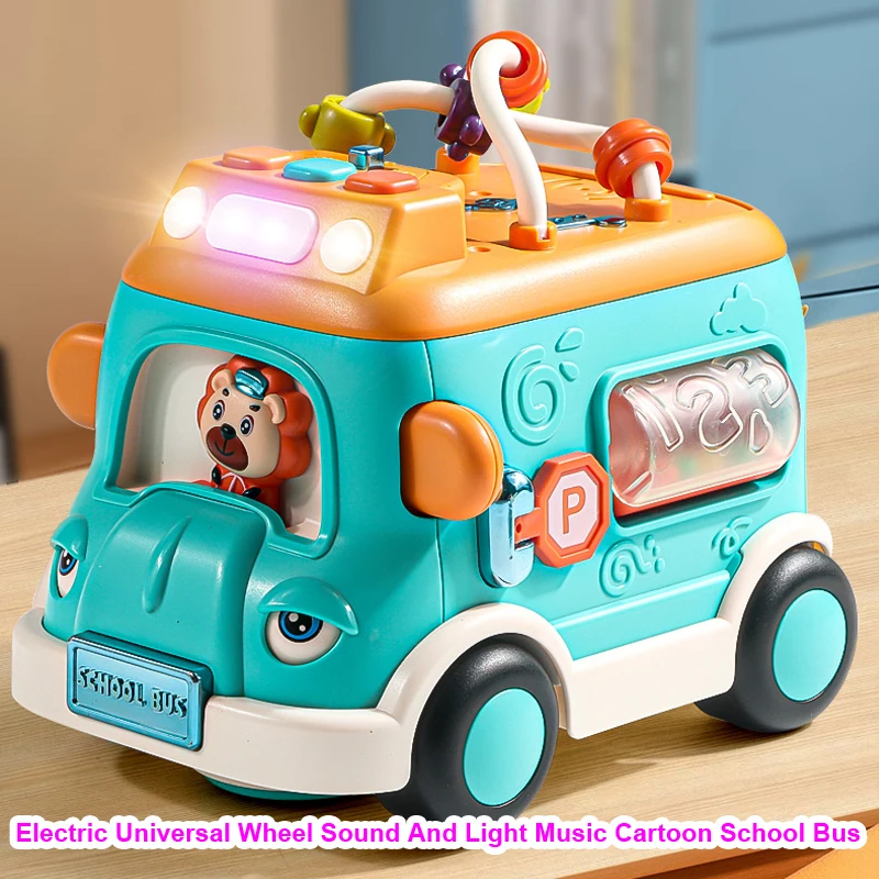 Electric Universal Wheel Sound And Light Music Cartoon School Bus, Can Sing Early Education Puzzle Fun Children's Toy Car,XT198