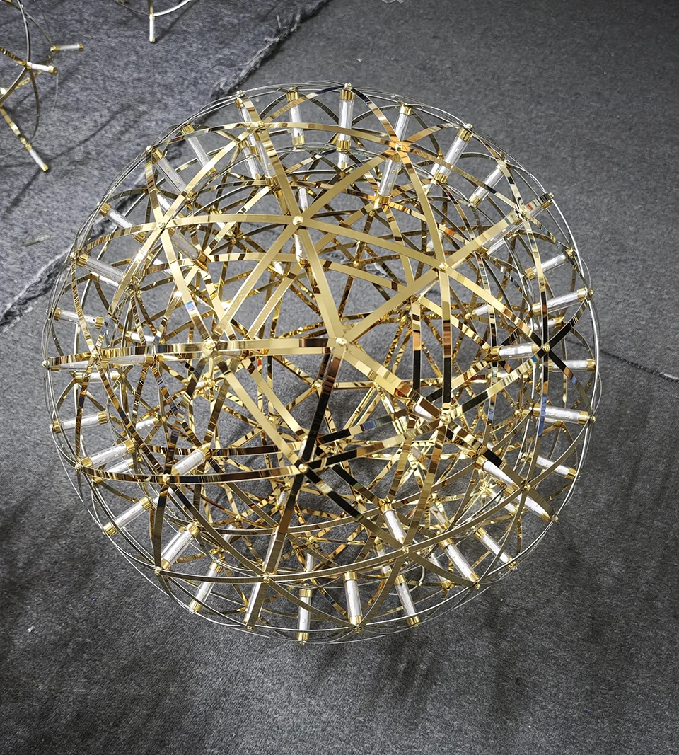Italy Designer Spark Ball LED Chandelier Firework Stainless Steel Remote Pendant Lamp for Loft Living Room Indoor Decor