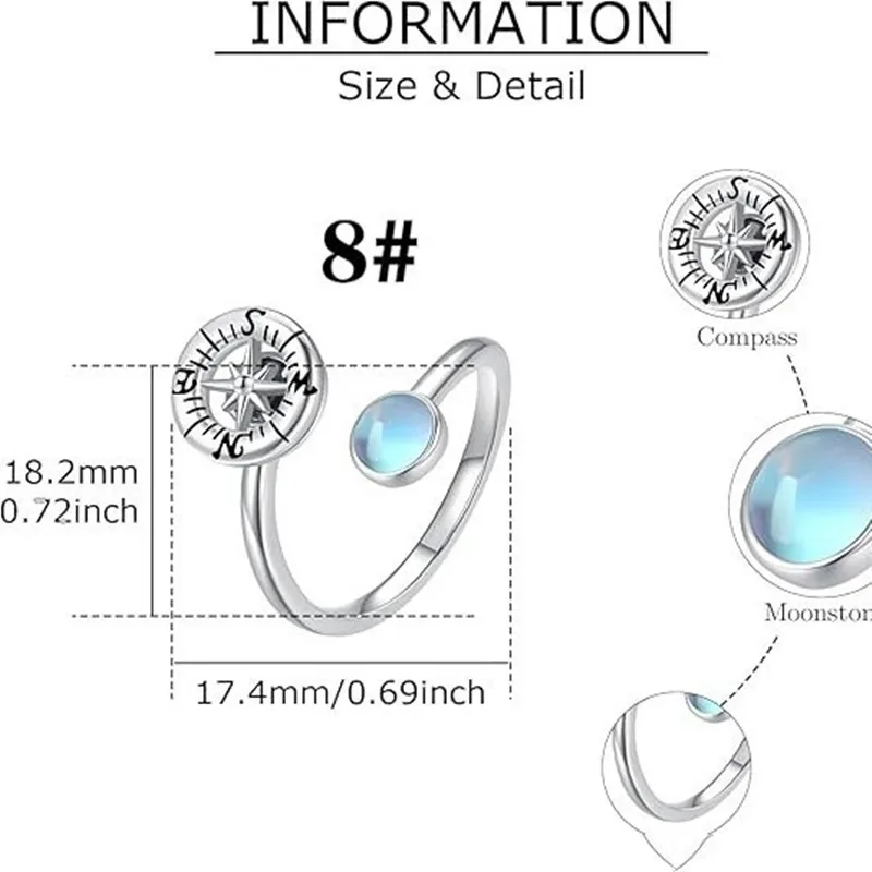 Vintage Rings Octagram Dial Adjustable Spinning Minimalist Celestial Jewelry For Women Celestial Stackable Pinky Ring