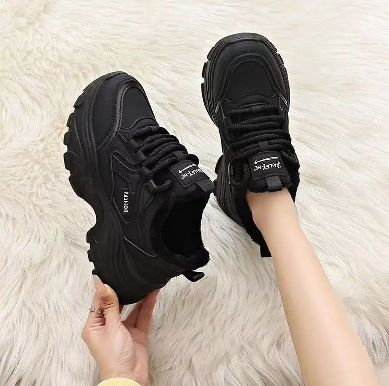 Fleece-Gefütterte Damen-Winterstiefel mit Dicker Sohle Erhöhte Casual Dad Schuhe Trendige Weiße Sport-Freizeitschuhe aus Baumwolle – Detail 23