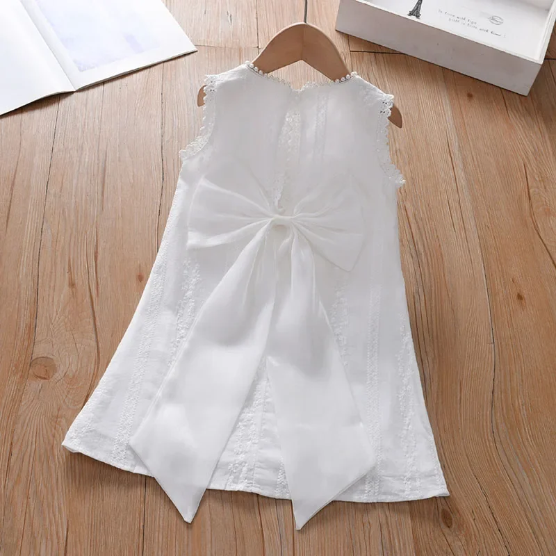 

Girls Embroidery Floral Dress With Big Bow Summer Kids White Flower Wedding Party Casual Dresses 2 3 4 5 6 7 8 9 10 11 12 Year