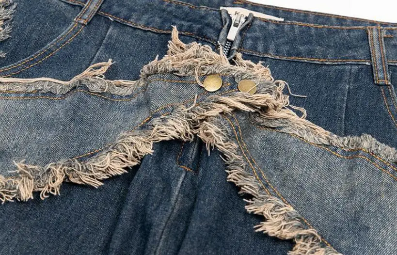 موضة المتضخم الهيب هوب الجينز السراويل مع نجمة المرقعة فضفاضة تناسب البضائع سراويل جينز عالية الخصر فضفاض جان قيعان