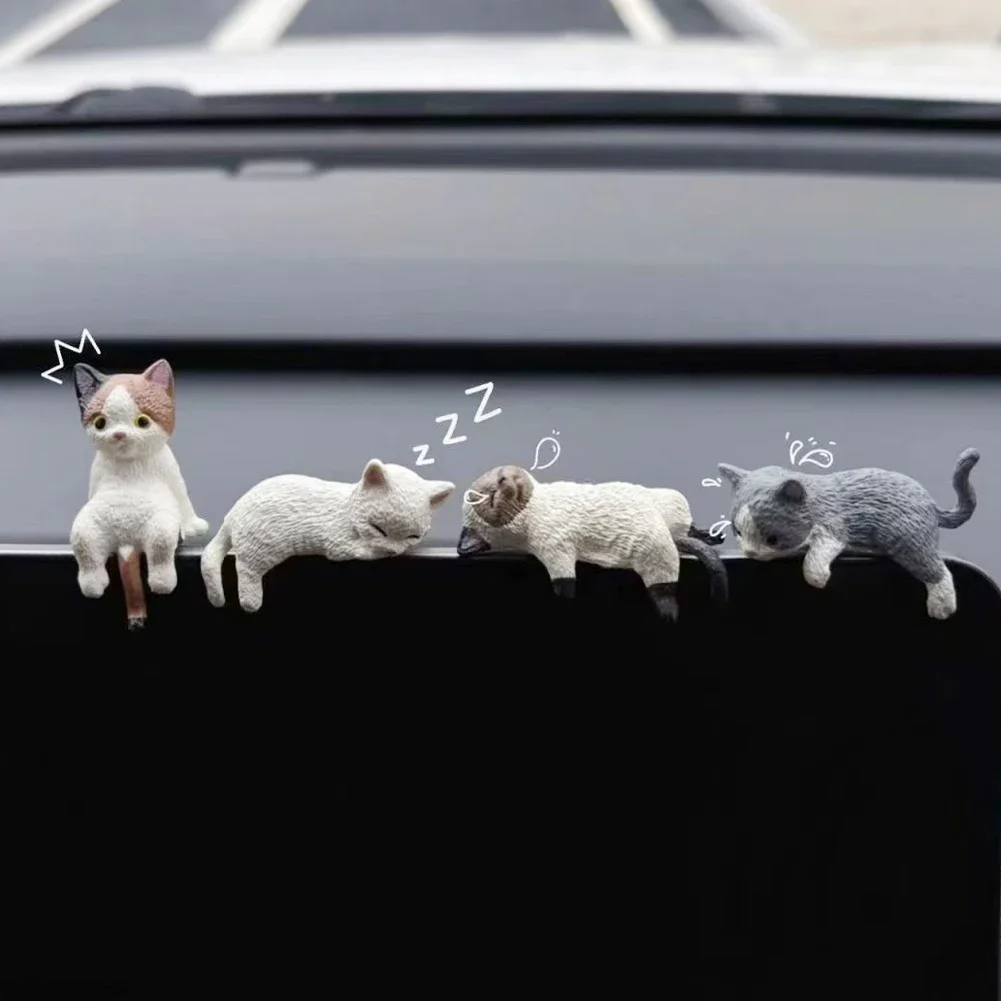 

PVC Cute Car Center Console Ornaments Decoration Sleeping Kitten Dashboard Screen Rearview Ornaments Car Interior Accessories