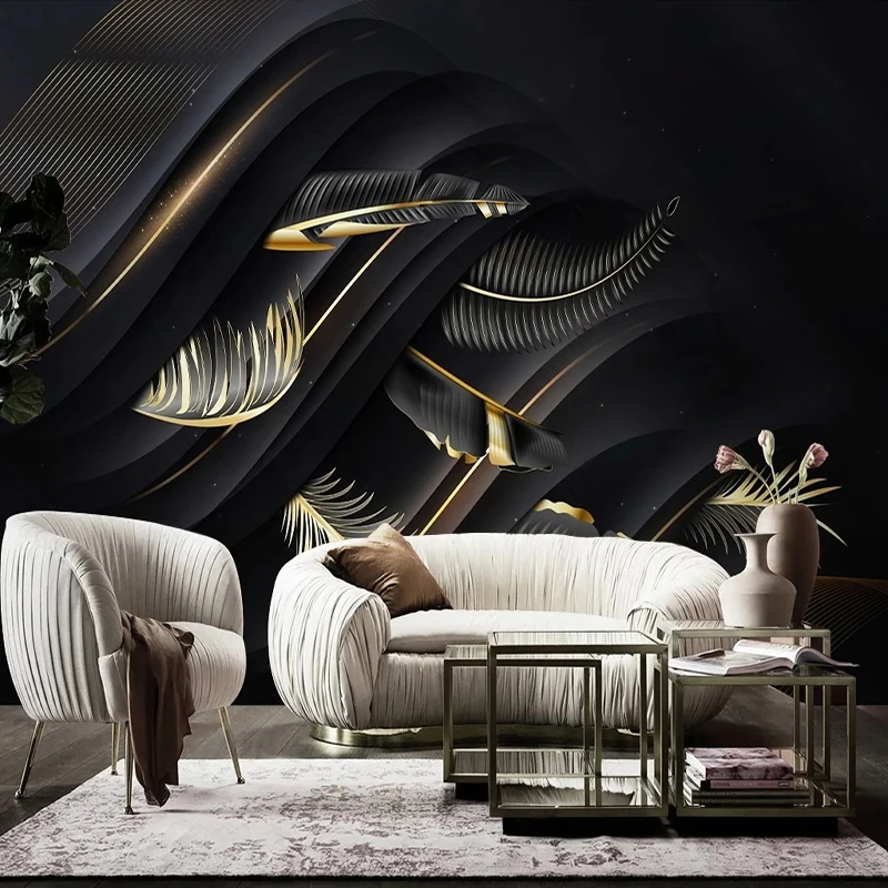 Custom Mural Wallpaper Modern Nordic Style 3D Stereo Black Leaves Wall Painting Living Room TV Sofa Creative Papel Tapiz