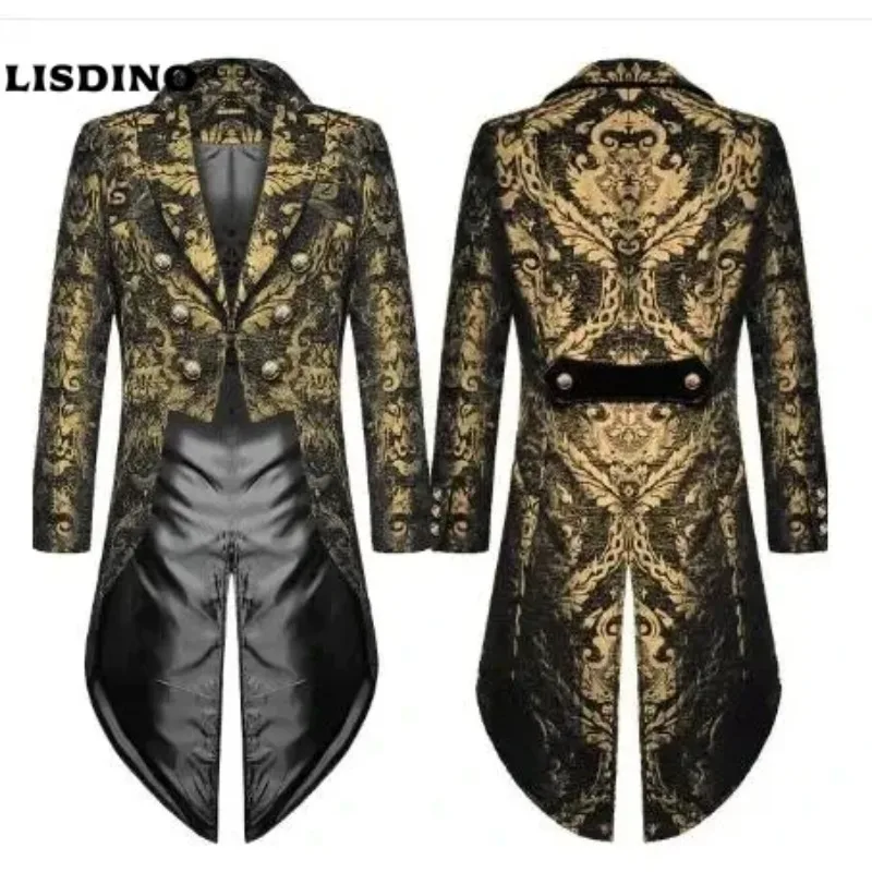

1Devil Fashion Mens Gothic Steampunk Tailcoat Jacket Black Brocade Damask Wedding