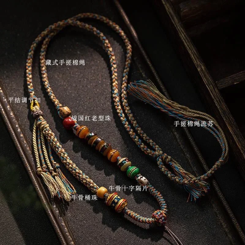 High-grade Handmade Neck Hanging Thangka Necklace Lanyard Six Words Proverbs Meaning Peace Good Luck Buddha Brand Pendant Rope