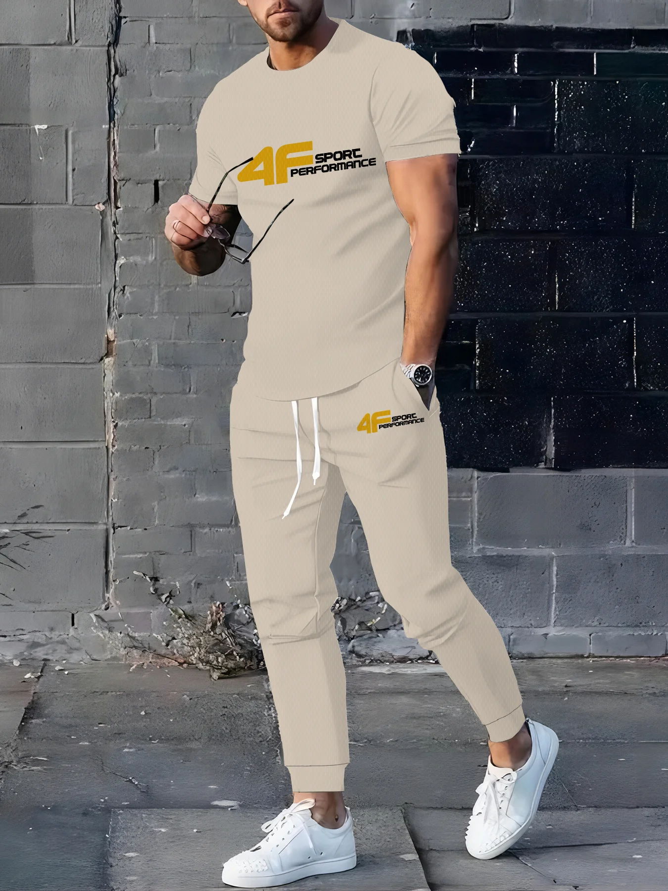 بدلة رجالية صيفية جديدة لعام 2025 هي ملابس رجالية بسيطة غير رسمية وعصرية للاستخدام الخارجي مع مطبوعات حروف