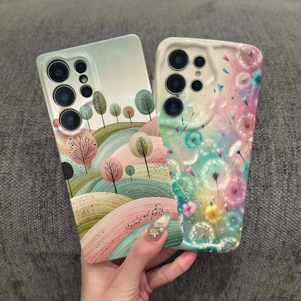 Colorful Moon Dandelion Art Phone Case For Samsung Galaxy S26 S25 S24 S23 Ultra FE Plus Feilini Hard Case Wave Oil Soft Case