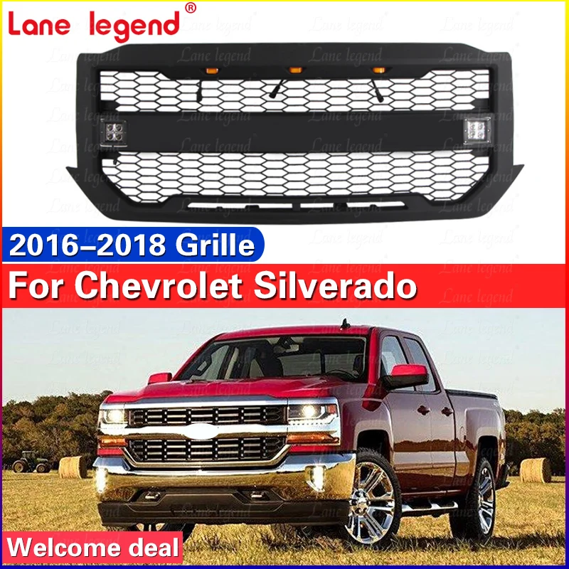 High Quality Car Front Bumper Grille Trim for Chevrolet Silverado 2016-2018 grille With led light auto Racing grills