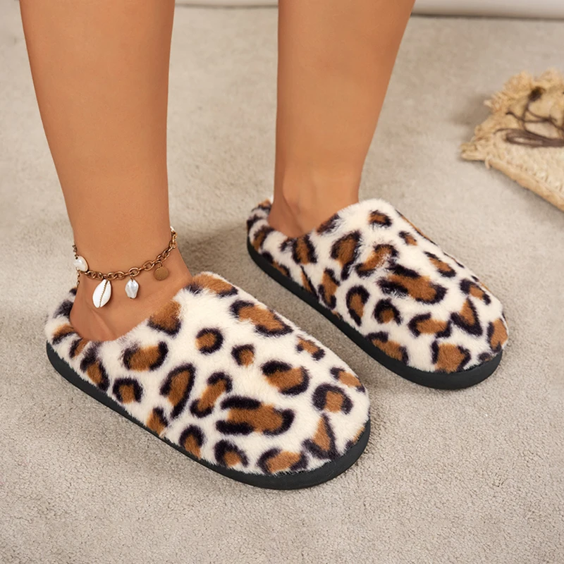 Leopard Fluffy Women's Slippers Home Plush Luxury Designer Winter Woman Shoes Indoor Fashion Platform Fuzzy Fur Slides Footwear
