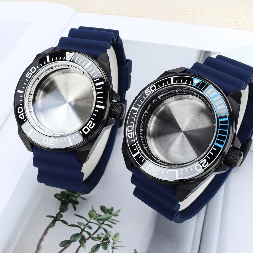 43.8mm Mechanical Watch Case Rubber Strap Sapphire Glass Ceramic Bezel For Mod King Samurai NH36 NH34 NH38 4R36 NH35 Movts 20ATM