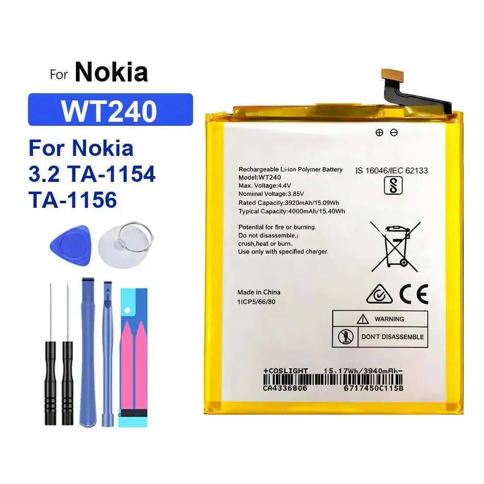 

4000Mah Long Lasting Mobile Phone Battery For Nokia 3.2 TA-1154 TA-1156 WT240