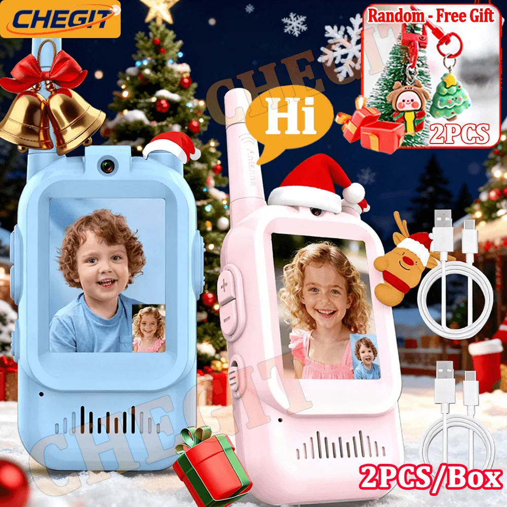 Walkie Talkies con vídeo para niños, pantalla de alta definición de 2 pulgadas para acampar, hogar, juguetes divertidos al aire libre, calidad de sonido clara, regalo de Navidad