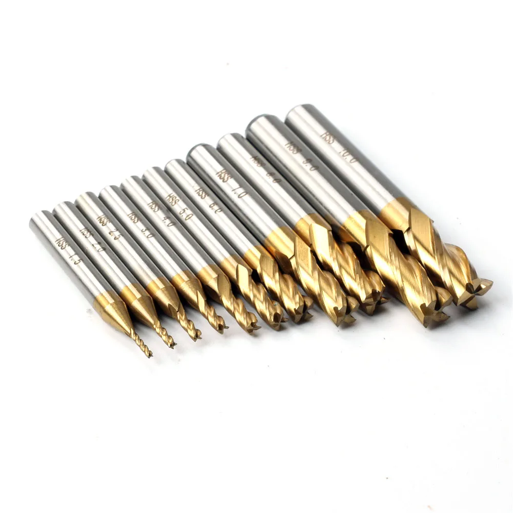 4 Flutes Milling Cutters HSS Titanium End Mill Set 6/10Pcs 1.5-6mm 6mm Shank CNC Router Bit For Wood Metal Steel Milling