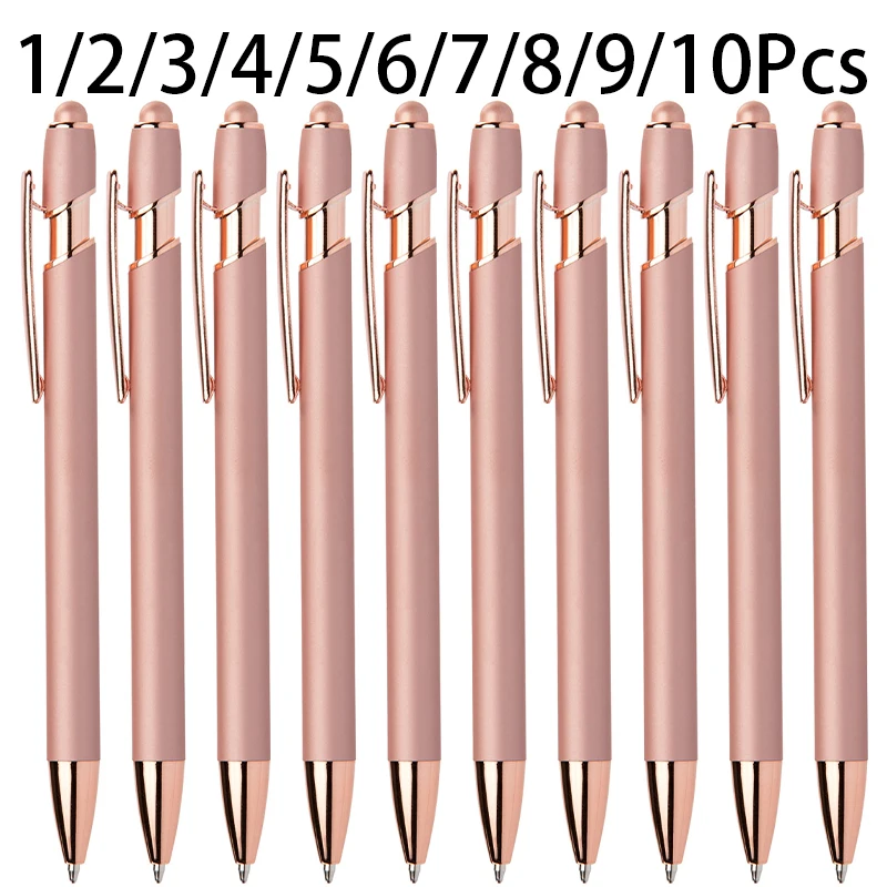 1-10Pcs Novelty Stylus Ball Pen Rose Gold Aluminum Metal Ballpoint Pen