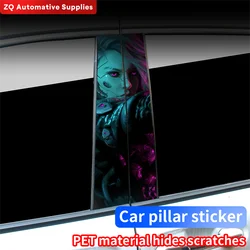 Cyberpunk Beauty Car Stickers Auto B Pillar Waterproof Sunscreen Decoration Cover Scratches Car Doors Pillar Vinyl Decals