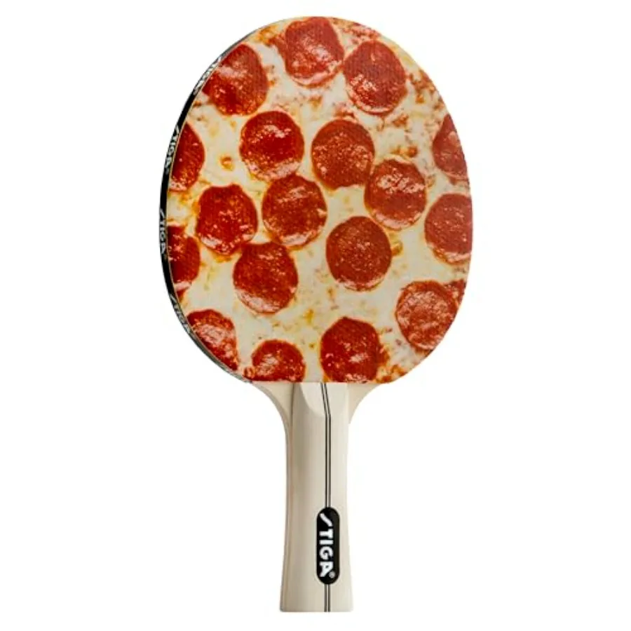 

Pizza Table Tennis Paddle Recreational Ping Pong Racket for Beginners, Family Fun, 5-Ply Wood Blade, Flared Handle