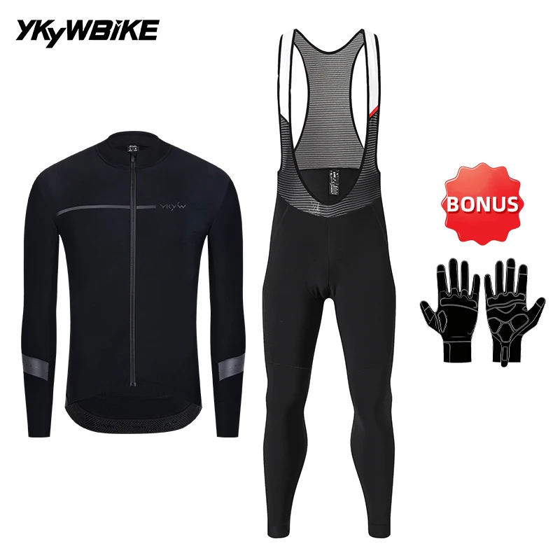 YKYWBIKE Herren-Radsportbekleidung Winter 10-20 ° C Fahrrad-Sets Rennrad-Latzhose Anzug Langarm-Radtrikot Kleidung – Detail 18