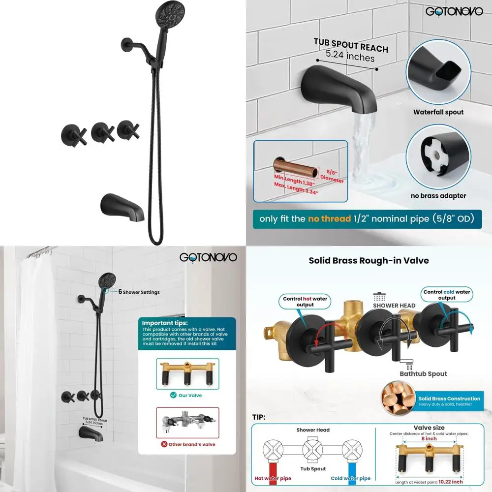 

6-Setting Handheld Spray Tub Shower Faucet Set with Showerhead and Tub Spout, Multi-Function Shower System