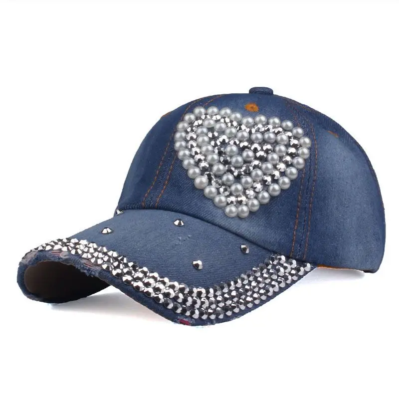 Wholesale  Customize  LOVE   Snapback Cotton  Stone Women   Denim Baseball Cap