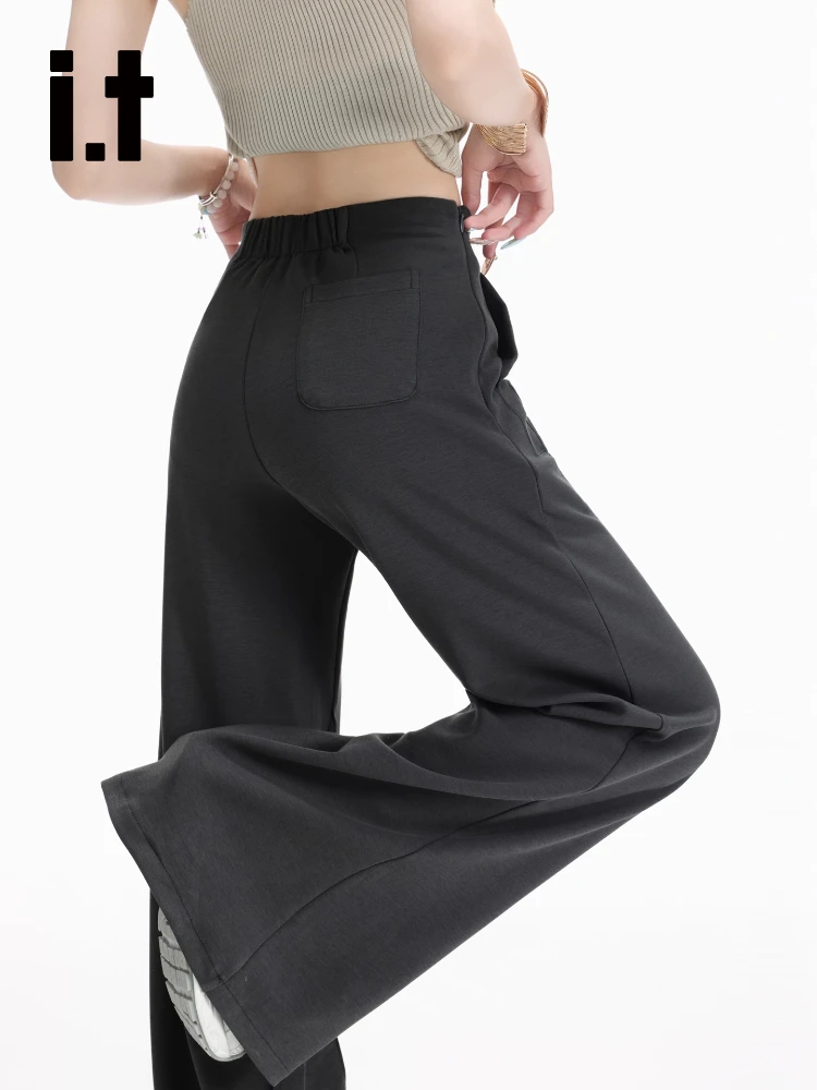 ドレープワイドレッグカジュアルパンツ レディース ハイウエスト ゆったり 快適な着心地 秋 初秋 ストレートパンツ