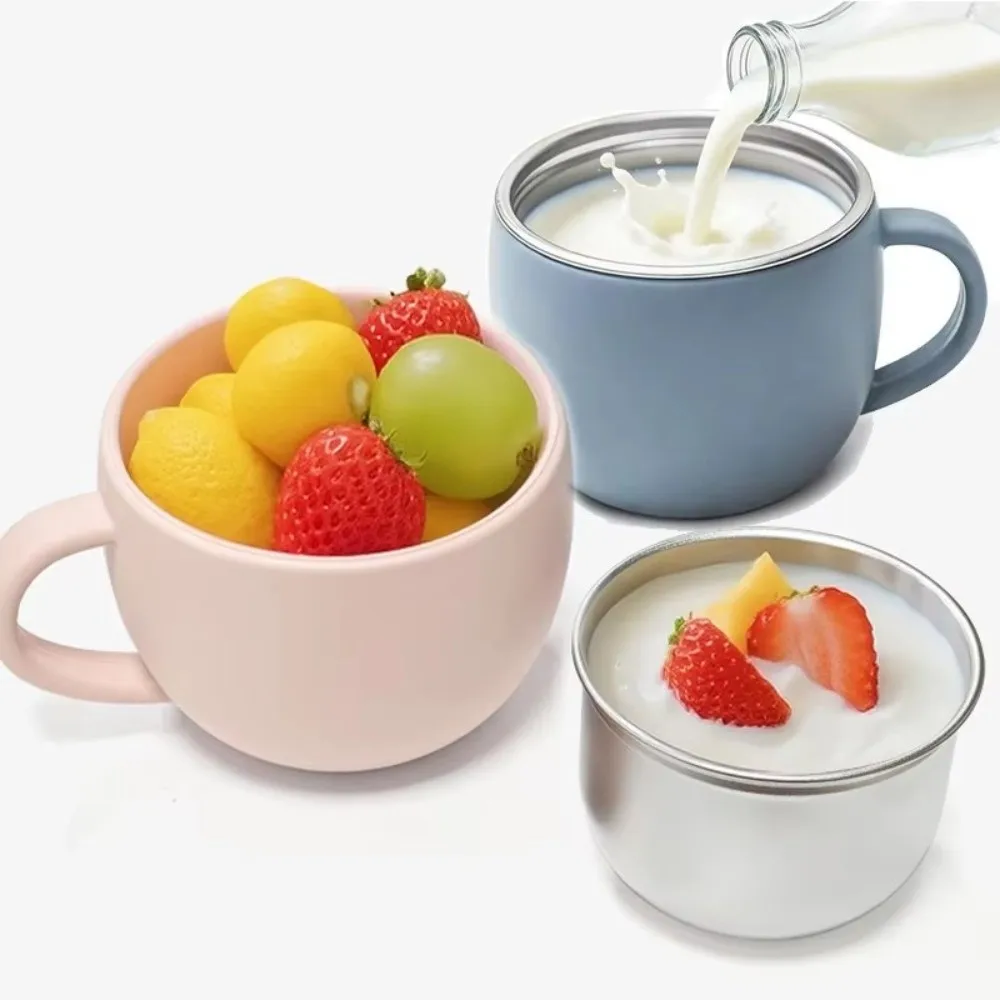 Stainless Steel Drinking Cup Children's Tableware with Detachable Silicone Bowl Water Cup with Handle Detachable Silicone Mug